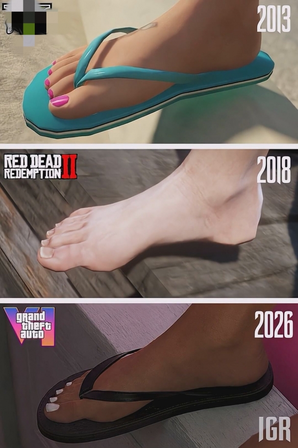 R星三款作品玉足模型对比:还是《GTA6》最带派!